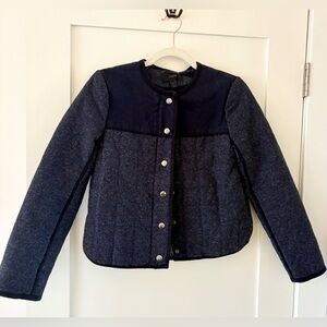 J. crew quilted fencing jacket navy blue snap jacket chic casual crop size 2